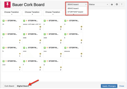 Bauer Corkboard Demo Ein Screenshot von einem digitalen Corkboard